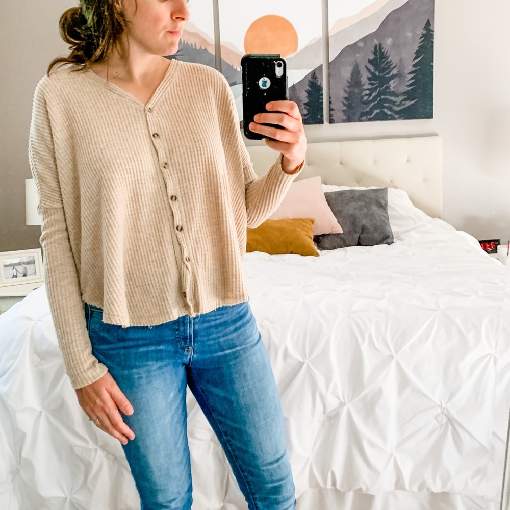 Urban Outfitters Out From Under waffle knit button up sweater top